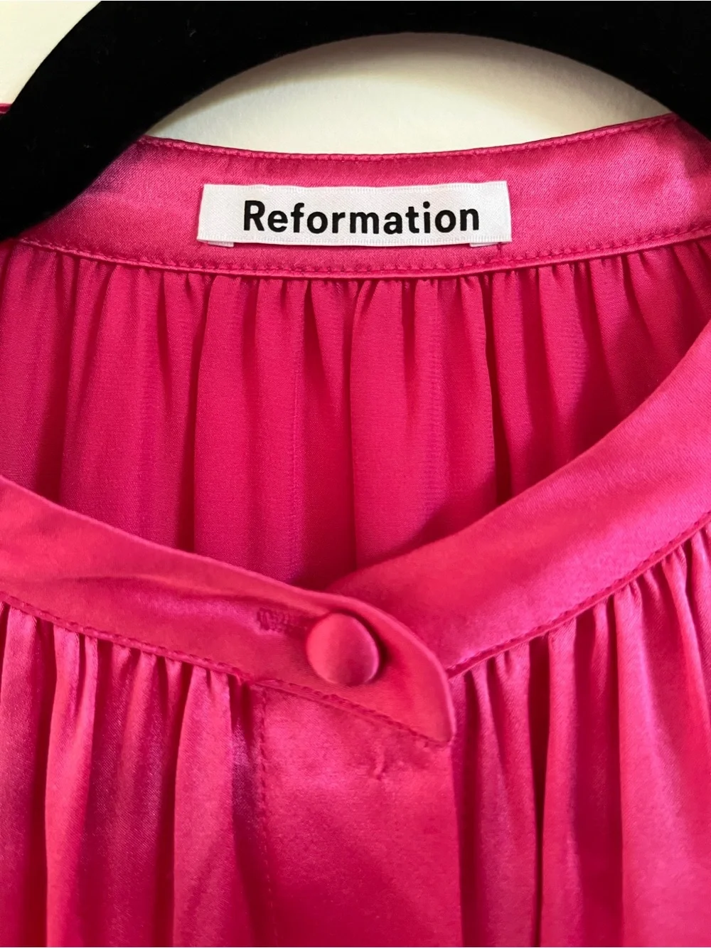 Reformation Fuschia Satin Button-Up Blouse